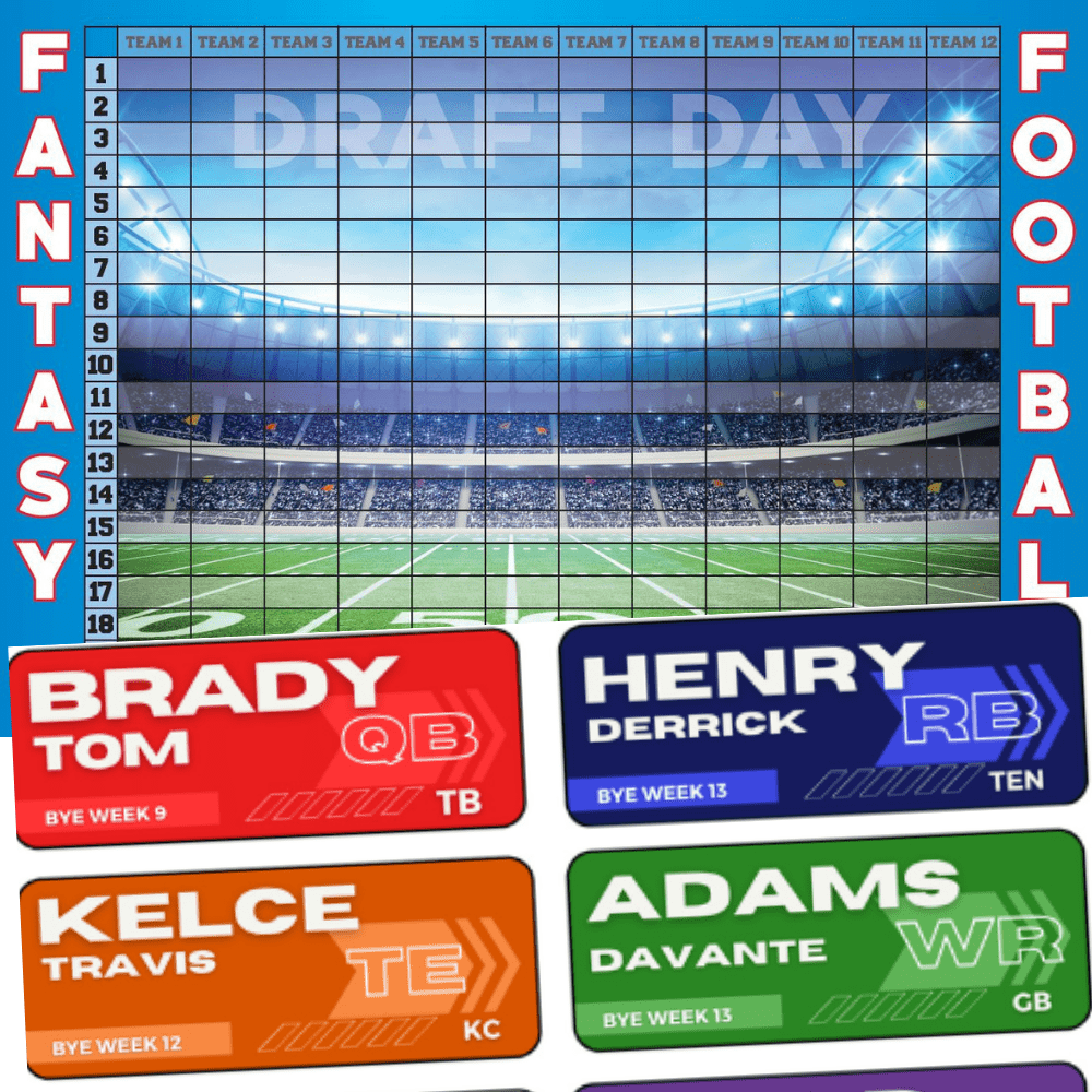 Fantasy Football Draft Board 2021 Kit Color Rush Labels & Draft Board