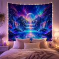 thumbnail image 2 of Planet Rising Above Rainbow Waterfalls and Lake, Mystical Fantasy Style for Space Lovers, Galaxy Wall Art, Housewarming Gift, Tapestry Wall Hanging for Bedroom and Dorm, 2 of 7
