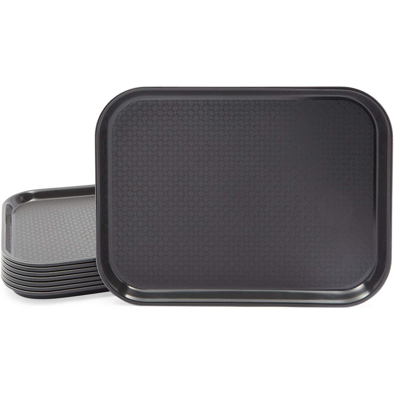 Black Plastic Serving Trays, Cafeteria Food Server (16 x 12 In, 8 Pack