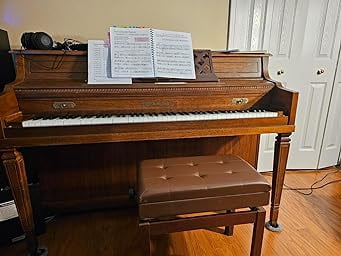 Piano Bench Adjustable with Storage, Brown Piano Bench Cushions Leather & Solid Wood,Music Bench, Piano Stool