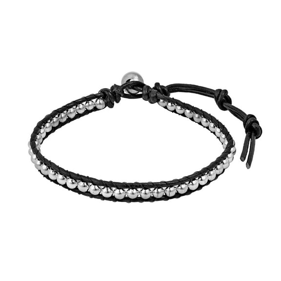 Cute Handcrafted Silver Beads Single Strand Leather Bracelet
