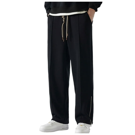 Men's Casual Pants Men's Spring And Autumn Plus Loose Casual Pure Straight Leg Sweatpants Knit Pants Black 4XL
