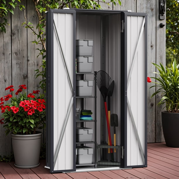 Patiowell, 26cu.ft Tall Black Steel Shed with 3-Tier Shelves