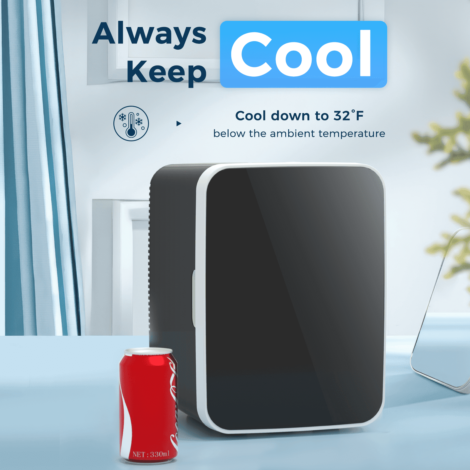 Mini Fridge,10 Liter/2.6 Gal/15 Can Portable Mini Refrigerator Small with AC/DC Adapters for Bedroom Dorm Office and Car,Beverage Cooler for Wine Drinks Food,Cosmetics Skincare Fridge - Black