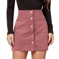 thumbnail image 2 of ZHOGXU Women Skirt High Waist Button Front Solid Color A Line Slim Fit Comfortable Corduroy Skirt With Pockets For Casual Daily Wear,Pink,L, 2 of 5