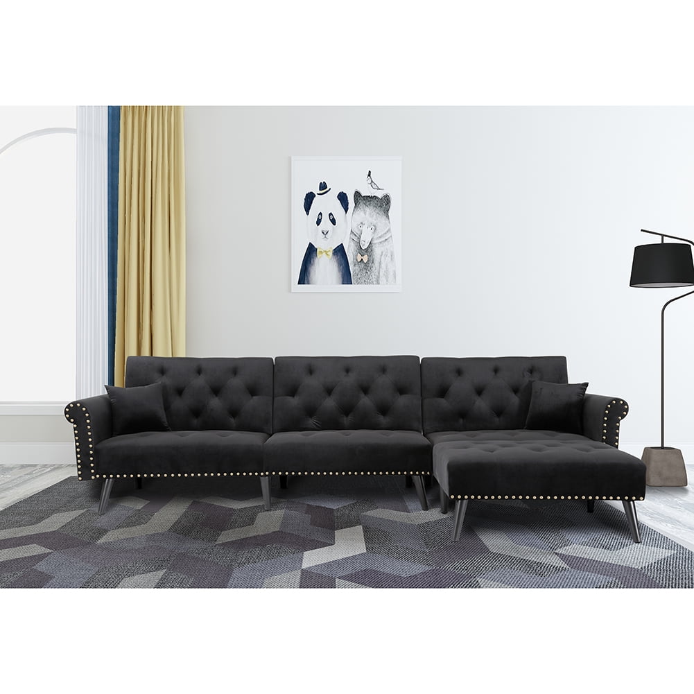 Kepooman L-Shape 3-Seater Sofa, Convertible Sectional Sofa Set with Reversible Chaise, Couch With Ottoman for Small Space, Black Kepooman L-Shape 3-Seater Sofa, Convertible Sectional Sofa Set with Reversible Chaise, Couch With Ottoman for Small Space, Black