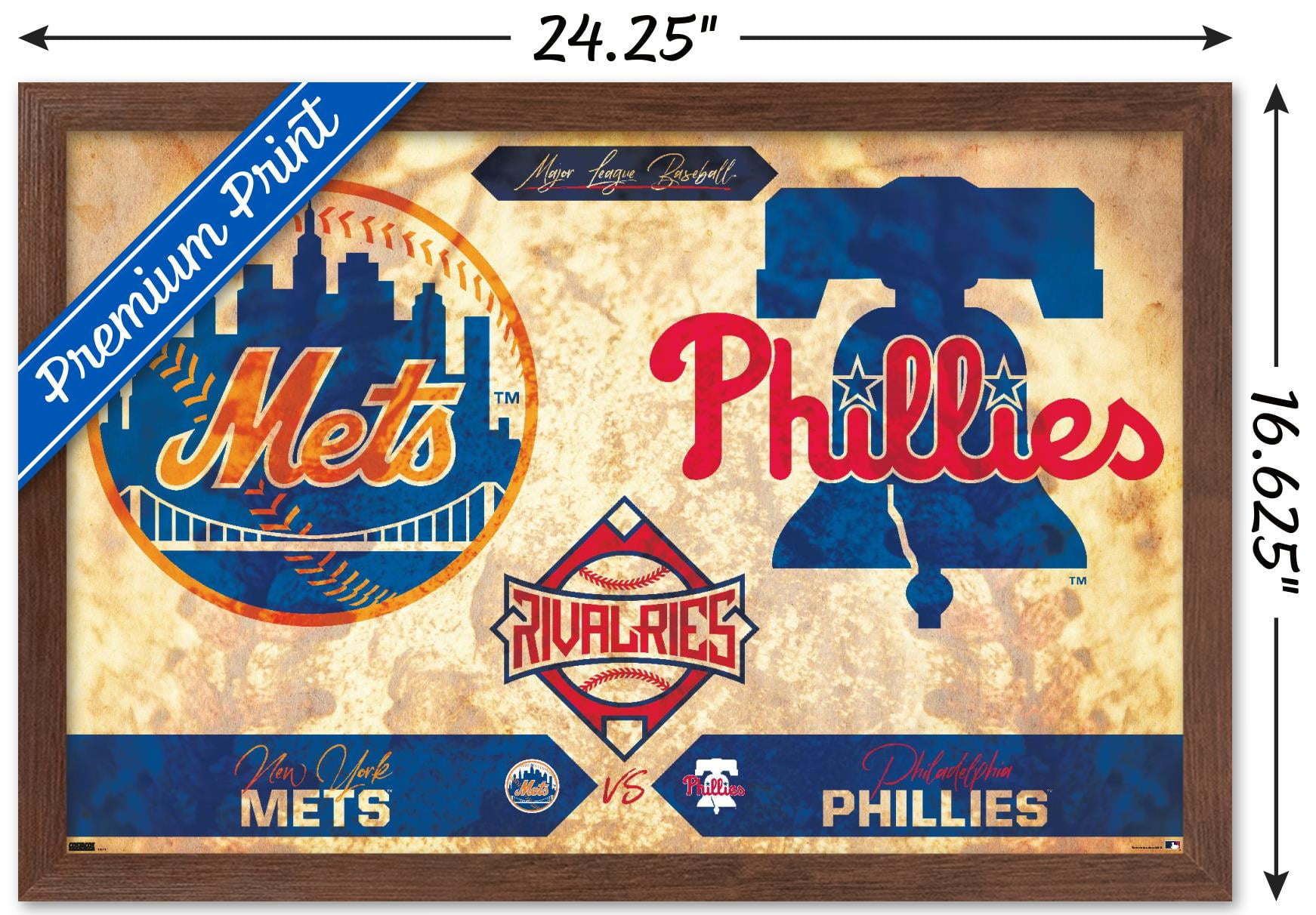 MLB Rivalries - New York Mets vs Philadelphia Phillies Wall Poster, 14.725" x 22.375" Framed