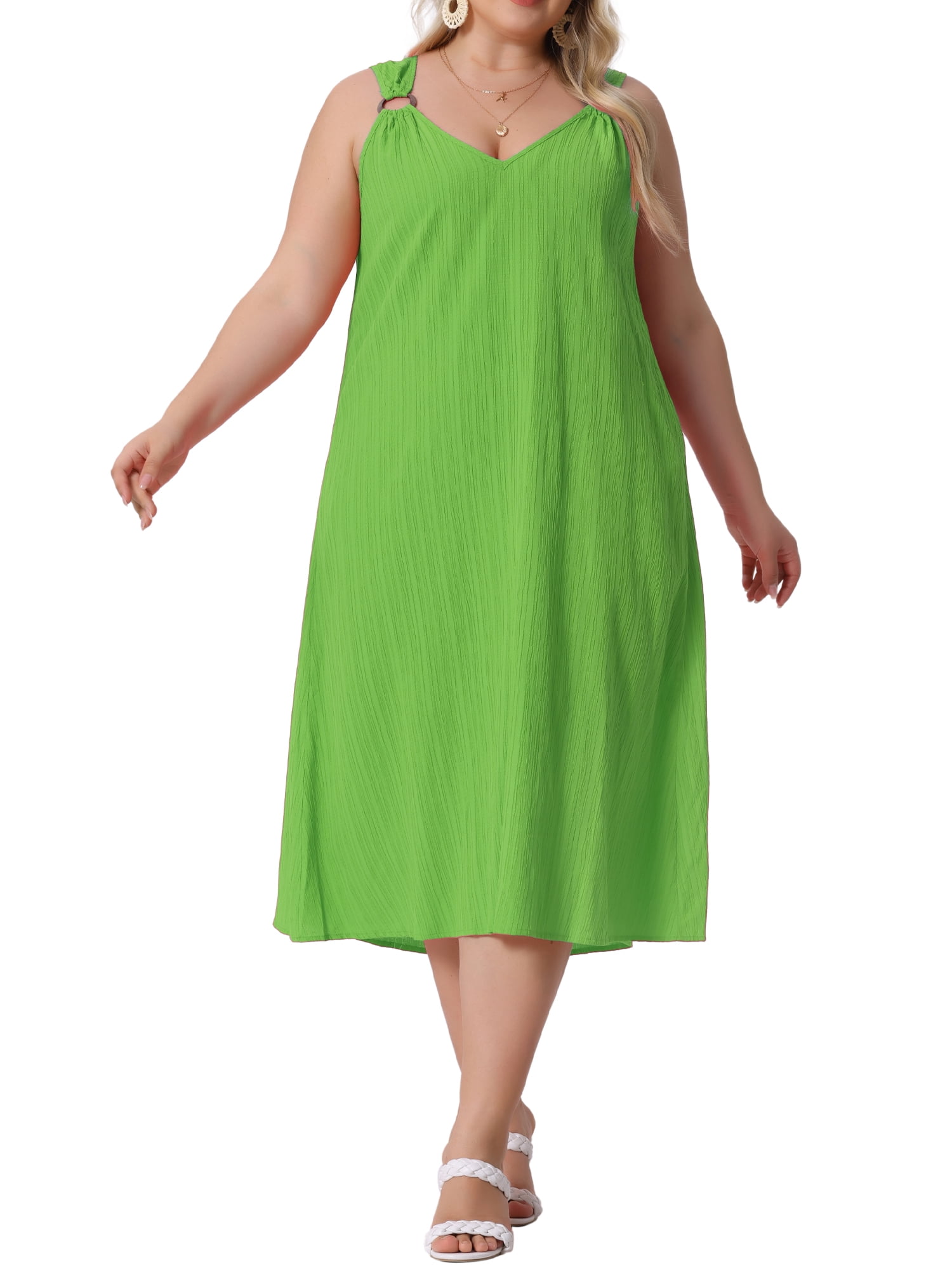 DARING DIVA Women's Plus Size Summer V Neck Sleeveless Beach Dress 3X Grass Green