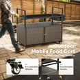thumbnail image 5 of Planntonneo Wicker Outdoor Bar Cart Table Patio Console Storage Cabinet BBQ Grill Carts Buffet with Wheels, Brown, 5 of 9