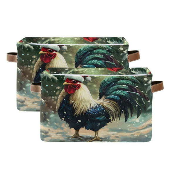 Ryvnso Rooster on Christmas Storage Basket Large Bin Foldable Boxes Toys Organizer 14.2x10.2x8.3in 2 PCs