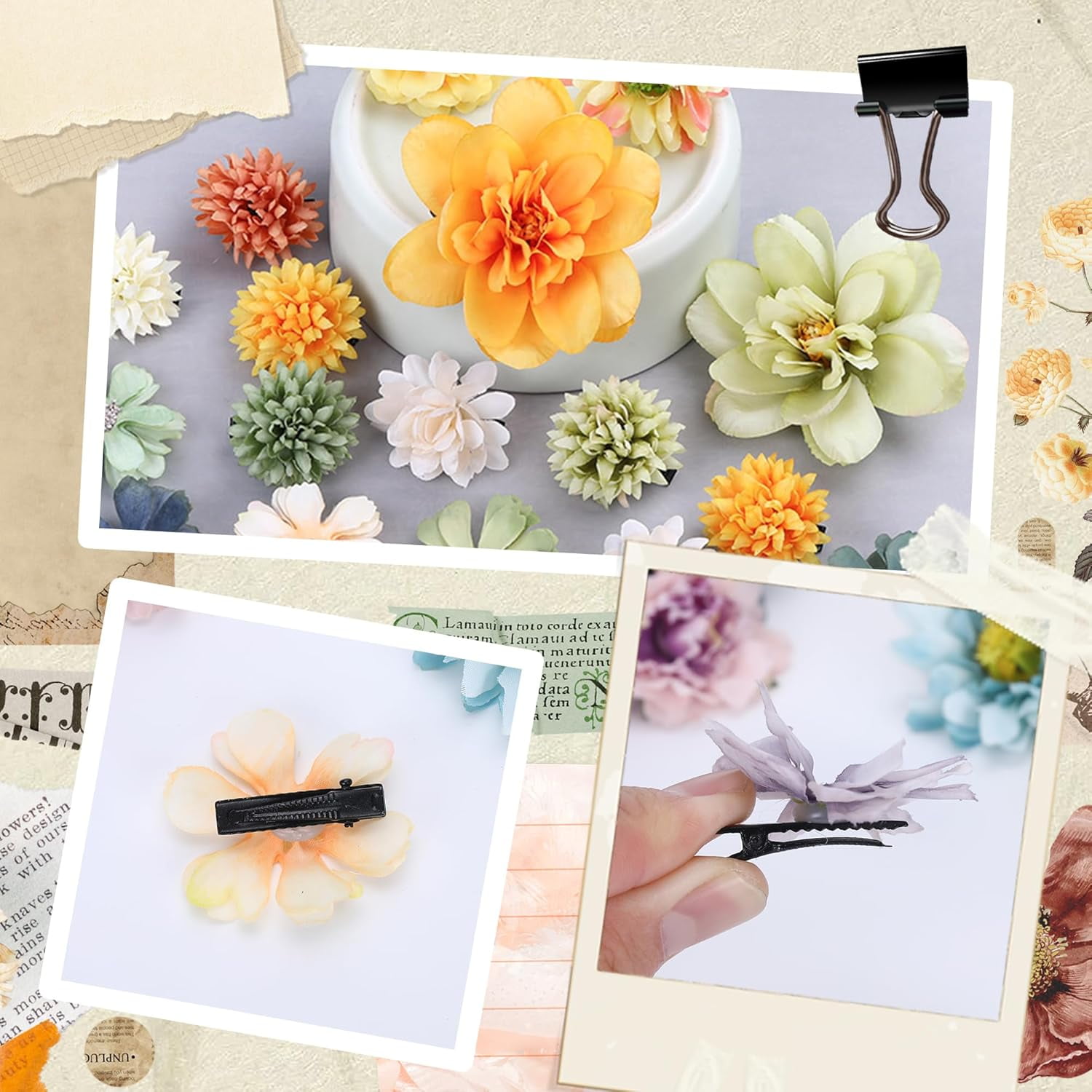 41 Pieces Flower Hair Clip Set Floral Pins for Women Girls Bride Handmade Flower Hair Aaccessories for Weeding(Yellow Green Blue Purple)