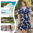 thumbnail image 4 of Plus Size Summer Floral Dress V-Neck Short Sleeve A-Line Knee Length XL-5XL(4XL, Blue Flower), 4 of 7