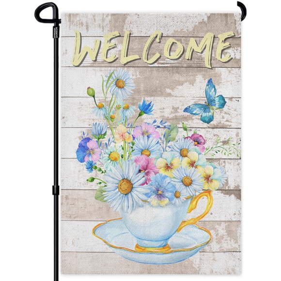 HOSNYE Flowers Butterfly Welcome Garden Flag 12x18 Inch Vertical Double Sided Garden Flags Rustic Farmhouse Yard Outdoor Decoration