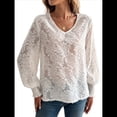 thumbnail image 3 of Camisas de Larga para Mujer, Blusas Informales Holgadas de con Cuello en V y Mangas Farol. M, 3 of 10