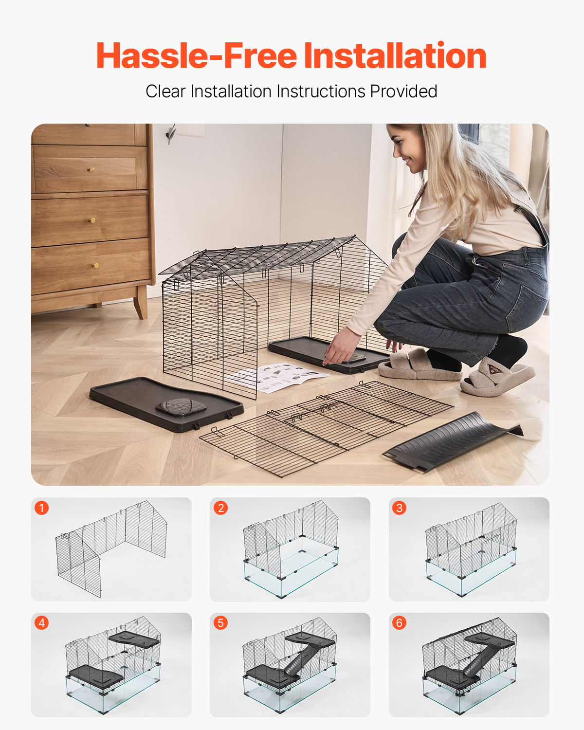 VEVOR Hamster Cage, 360° Viewing Transparent Hamster Habitats, Small Animal Cage, 29.5 x 17.3 x 24 in, Ventilated Pet Mouse Cages with Water Bottle, Portable Hamster House for Rats, Guinea Pigs