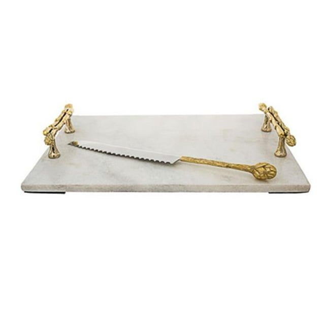 Classic Touch JKGCTK19 Marble Challah Tray with Bamboo Handles