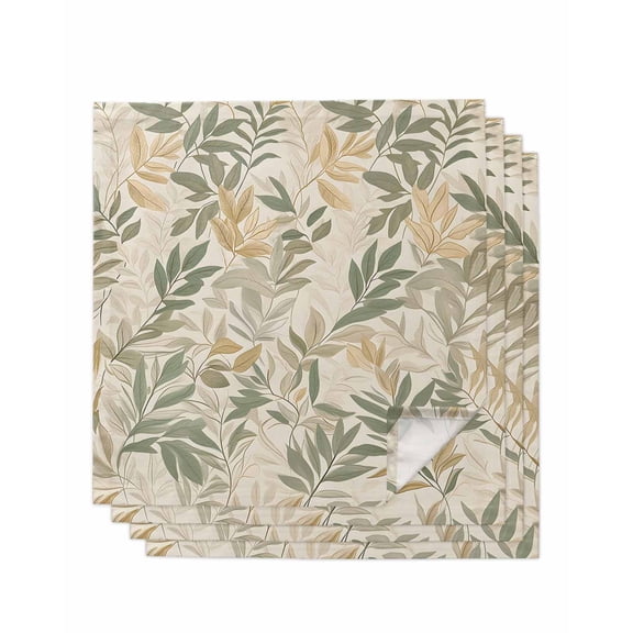 Sage Green Yellow Botanical Cloth Napkins Washable Set of 4, Vintage Spring Summer Reusable Dinner Table Napkins Cloth Bulk for Weddings Kitchen Restaurants Hotel Events Parties 20 x 20 Inch