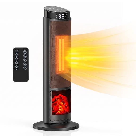 SHOUFTW 1500W Space Heater, 23" Electric Heater with Remote and Thermostat, 12H Timer, 4 Modes & 70°Oscillation, Overheat & Tip-Over Protection for Indoor, Black