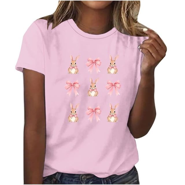 Tops de Cuello Redondo para las Mujeres Impreso Manga Corta Suéter Camiseta de Imitación Rack, Top Casual de Moda para el Hogar Diario Y el Trabajo