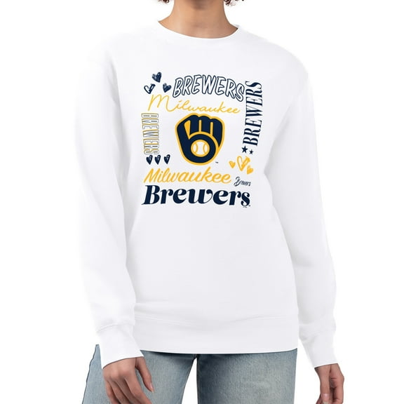 Women's G-III 4Her by Carl Banks White Milwaukee Brewers Collage Team Graphic Fleece Pullover Hoodie