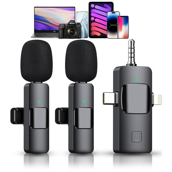 Wireless Microphone for iPhone,3 in 1 Lavalier Microphones with 2.4G Ultra-Low Delay,Clip-on Mini Mics for Video,Vlog,Livestreaming,Interview,Online Class
