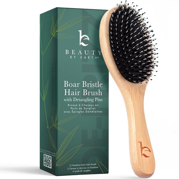 Beauty by Earth Boar Bristle Hair Brush with Nylon Pins - Smoothes & Detangles Frizz & Knots