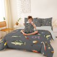 thumbnail image 3 of Manfei Farmhouse Bass Fish Queen Bedding, Rustic Fishing Bedding Comforter Set Queen, Gray, Gray Reversible, 7 Pieces, 3 of 6