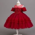 thumbnail image 4 of IFNWSV Girls Dresses Kids Solid Color Short Sleeve Dress Princess Dress for Red 9-10Years, 4 of 6