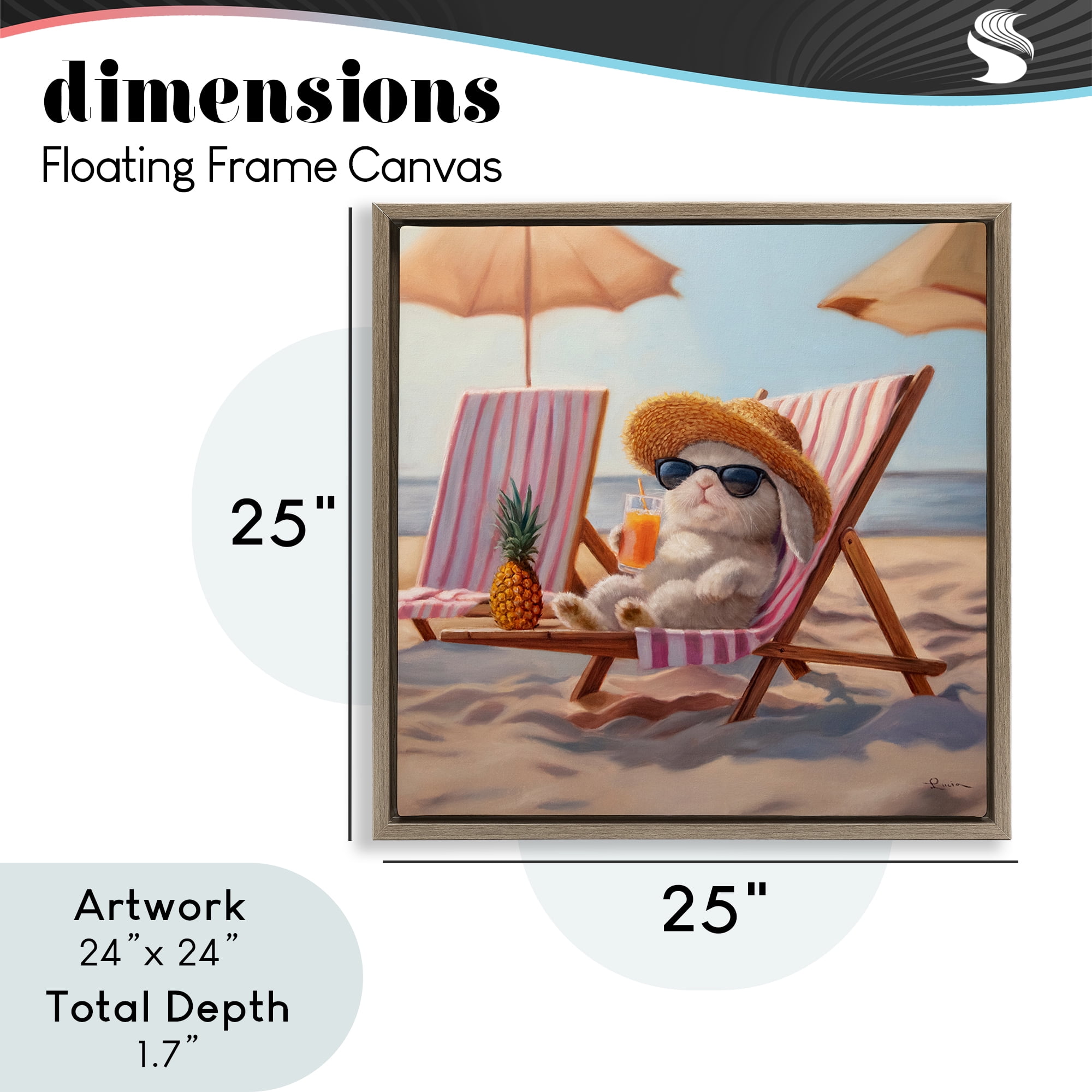Beach Bun Relaxation Brown Framed Floater Canvas Wall Art, design by Lucia Heffernan