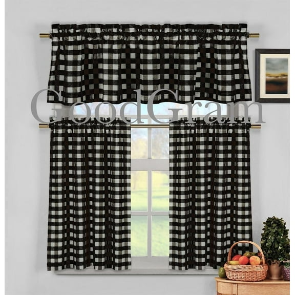Black & White Gingham Checkered Plaid Kitchen Tier Curtain Valance