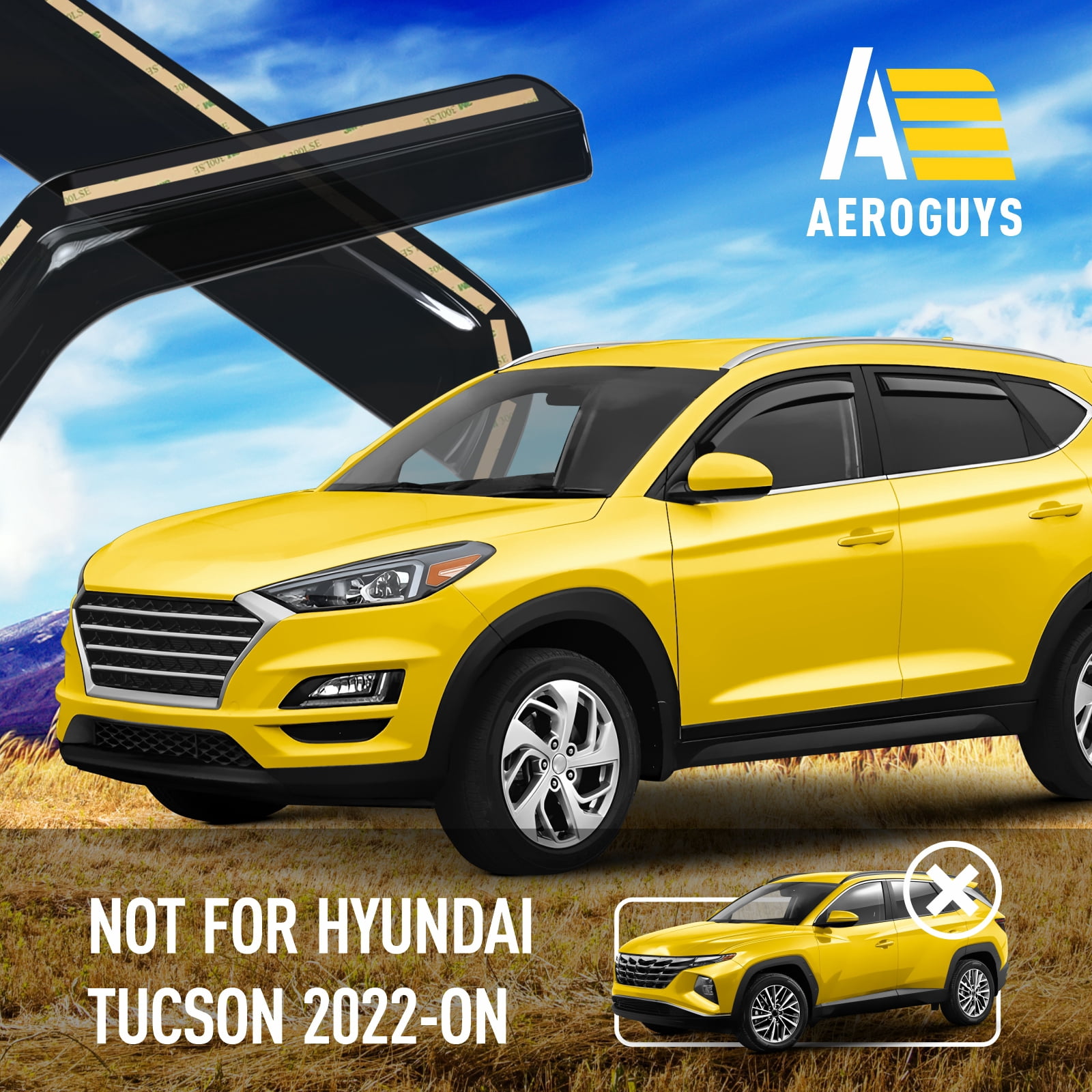 AEROGUYS In-Channel Window Deflectors Extra Durable Window Visors Rain Guards Fit for Hyundai Tucson 2016-2020, Sun Visors, Wind Vent Visors, Car Accessories - 4pcs.  AG0280