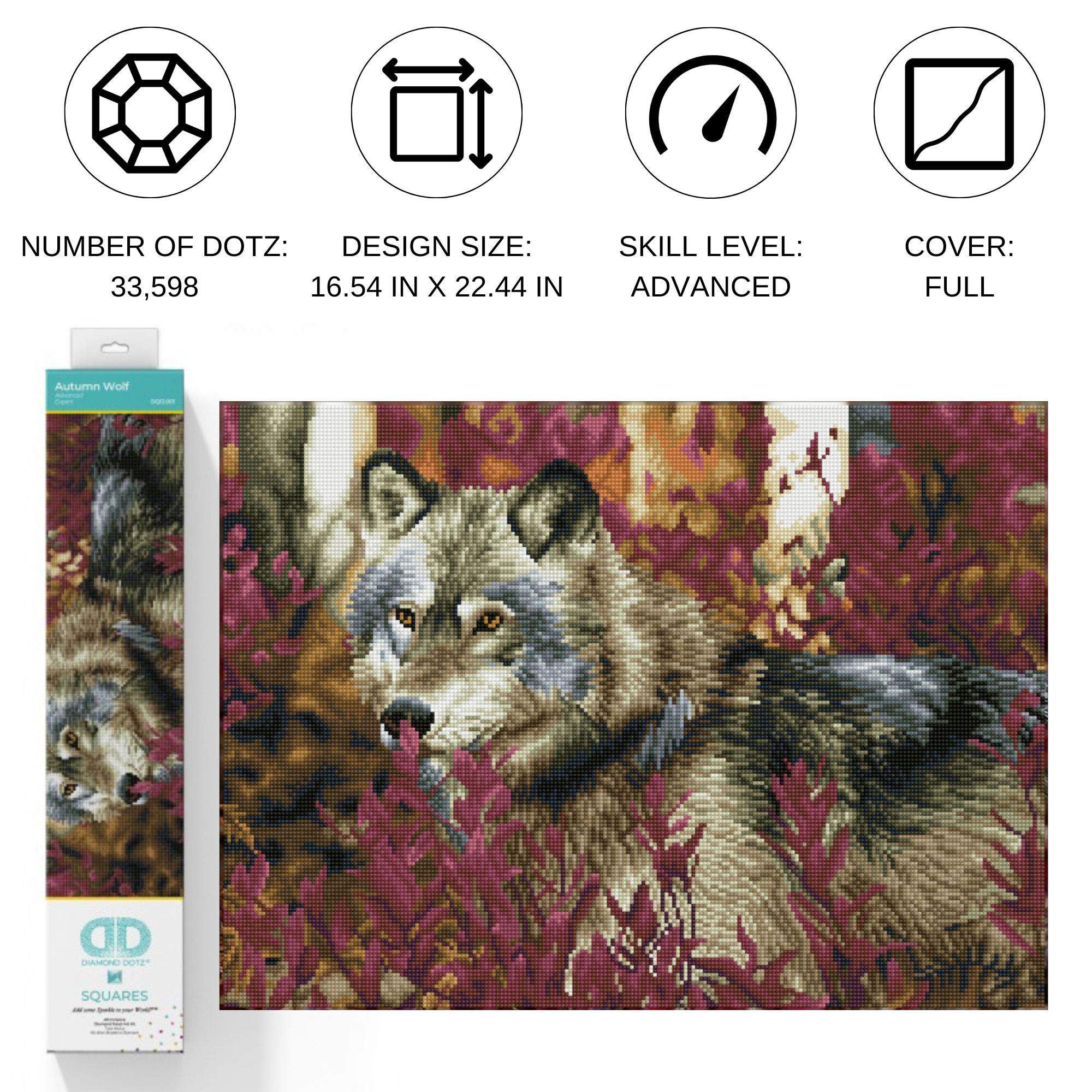 Diamond Dotz Autumn Wolf Diamond Painting Kits for Adults - Diamond Art Kits a Relaxing Creative Craft Kit with Dotz Gems 16.5x22.4