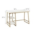 thumbnail image 5 of Leick Home Reversible Stepped Tier Shelf Rectangular Desk in White Herringbone/Satin Gold Finish, 5 of 14