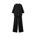 thumbnail image 5 of Linen Two Piece Outfits for Women Summer V Neck Button Down Tops Wide Leg Pants Set Casual Loose Matching Sets For Vacation, 5 of 7
