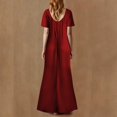 thumbnail image 2 of LLYwey Plus Size Maxi Dresses for Women 2025 Wedding Guest Long Dresses Casual Summer Solid Color V-Neck Short Sleeve Sundress, I-48, Wine, 5XL, 2 of 7