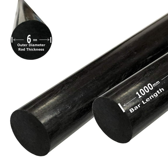 2 Pieces - 6mm x 1000mm Carbon Fiber RODS - Solid Pultruded Round Rods. Super High Strength for RC Hobbies, Drones, Special Projects