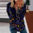 thumbnail image 1 of Femmes Causal Zip Pull Col Manches Longues Sweatshirts Halloween Print Activewear Veste de Course Vin XL, 1 of 5