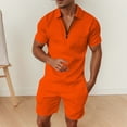 thumbnail image 2 of MNCEKFOD Mens Short Sets 2 Piece Outfits Summer Short Sleeve Zipper V Neck Shirts with Pockets Drawstring Shorts Leisure Tracksuit Orange L, 2 of 6