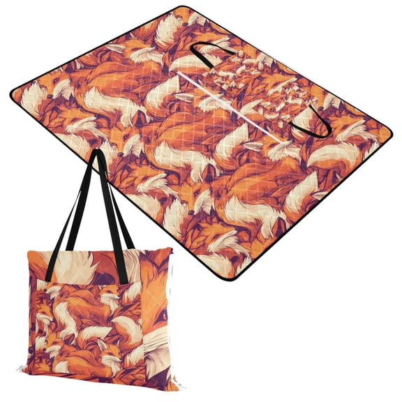 Extra Large Picnic Beach Blanket Waterproof Sand Proof Portable Outdoor Mat Cartoon Foxes 60x80