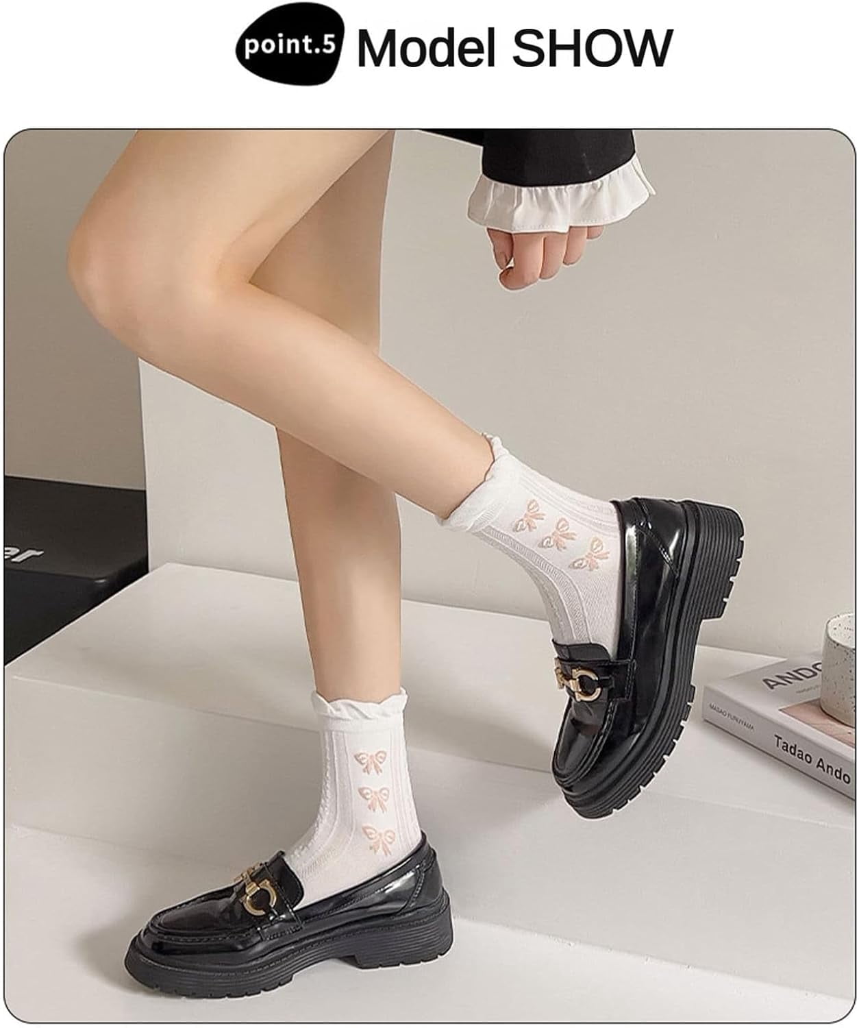 Zhengup Women's 5 Pairs Bow Lace Ruffled Ankle Socks