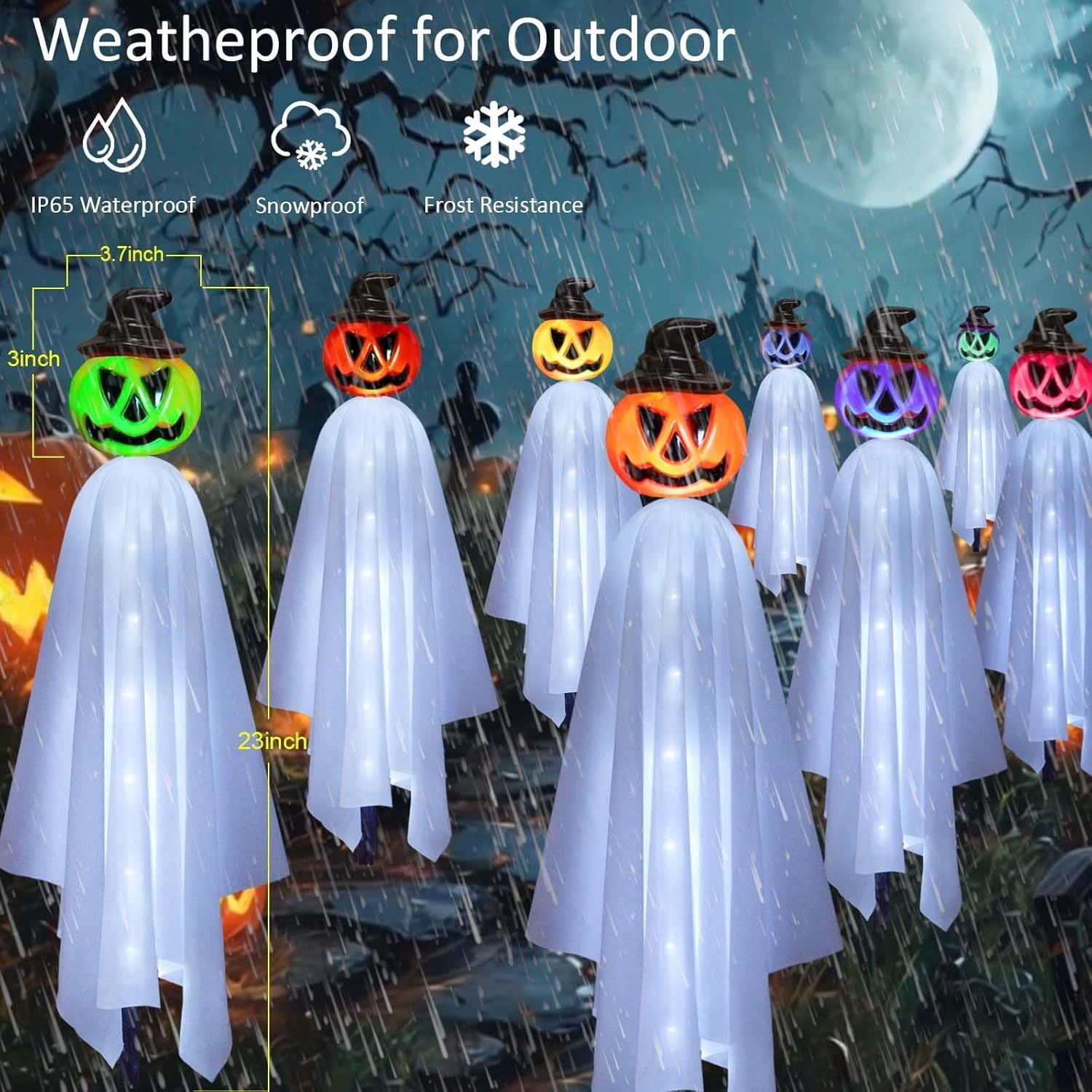 Solar Powered Pumpkin Ghost Lights for Halloween Outdoor Yard Decor