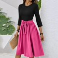 thumbnail image 5 of WTOBBY Women's Solid Color Waistband Round Neck 3/4 Sleeve Dress, Flowy Casual Midi Sundress with Minimalist Elegance for Summer,Hot Pink M, 5 of 5