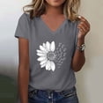 thumbnail image 2 of Plus Size Womens Clothes Womens Floral Tops Short Sleeve, Women's Sunshade Summer T Shirt Plus Size Loose Top Top Girls Short Sleeve Graphic Casual V Neck T Shirt Grey, L, 2 of 4