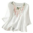 thumbnail image 2 of Womens Casual Summer T Shirts Crew Neck Basic Fashion Y2K Spring 2026 Linen Tops Half Sleeve Embroidered Print Tees, 2 of 7