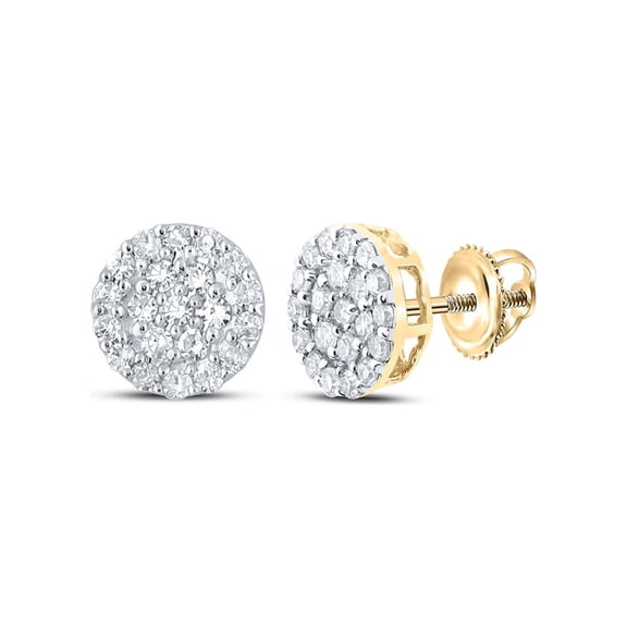 14kt Yellow Gold Mens Round Diamond Cluster Earrings 1/4 Cttw