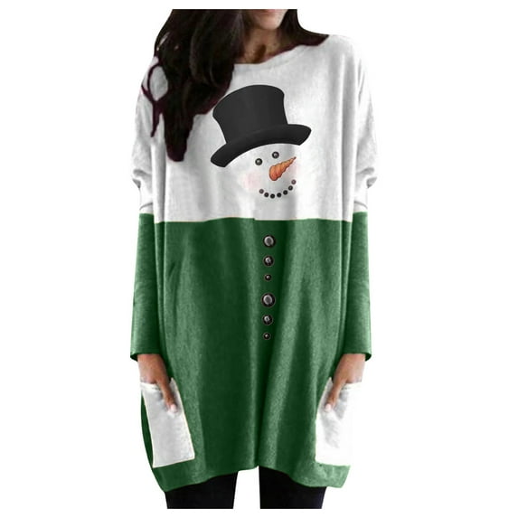 asdoklhq Christmas Clearance Clothing Under $5.00,Plus Size Women Long Sleeve Christmas Printed O-Neck Tops Tee T-Shirt Blouse
