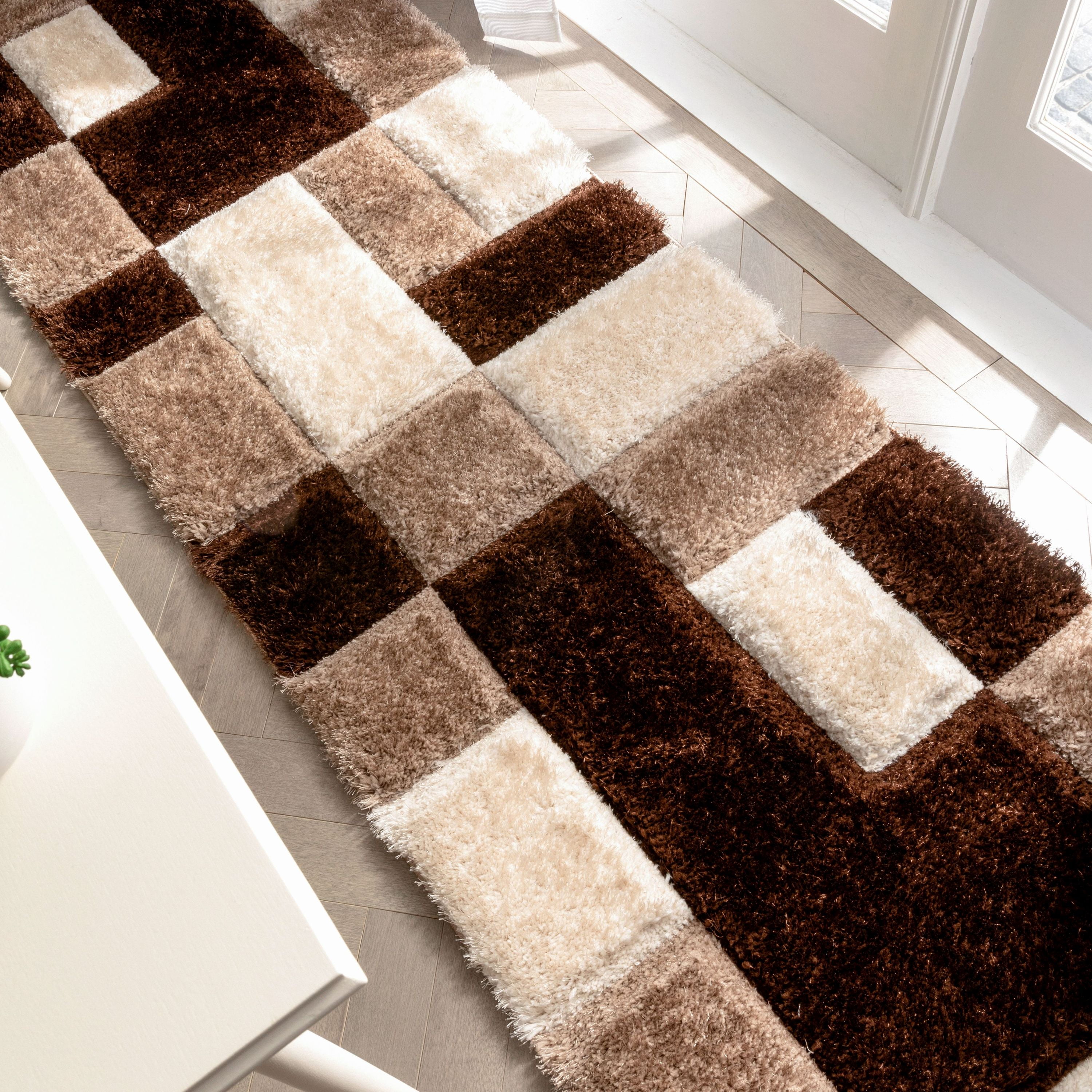 Well Woven San Francisco Escondido Brown Modern Geometric 3D Textured Shag 2'7" x 9'10" Runner Area Rug