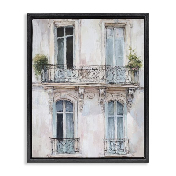 Stupell Industries Traditional Blue Windows on City Buildings Black Floating Frame Canvas Art, 17 x 21, by Petals Prints Design