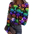 thumbnail image 2 of IYYVV Halloween Shirts for Women 2026 Long Sleeve Crewneck Slim Fitted Basic Tees Funny Ghost Pumpkin Graphic Ribbed Shirt Multicolor M, 2 of 6