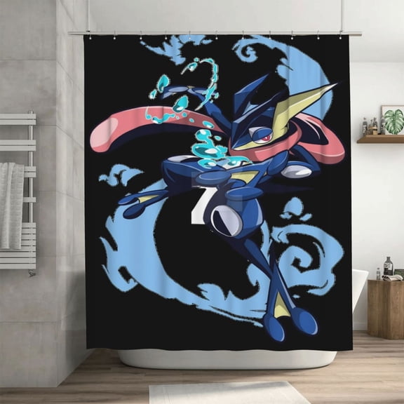 Greninja Shower Curtain Cartoon Art Bath Shower Curtains with 12 Hooks, Waterproof Washable Polyester Bathroom Home Decor Set 72x72 Inch, Iron